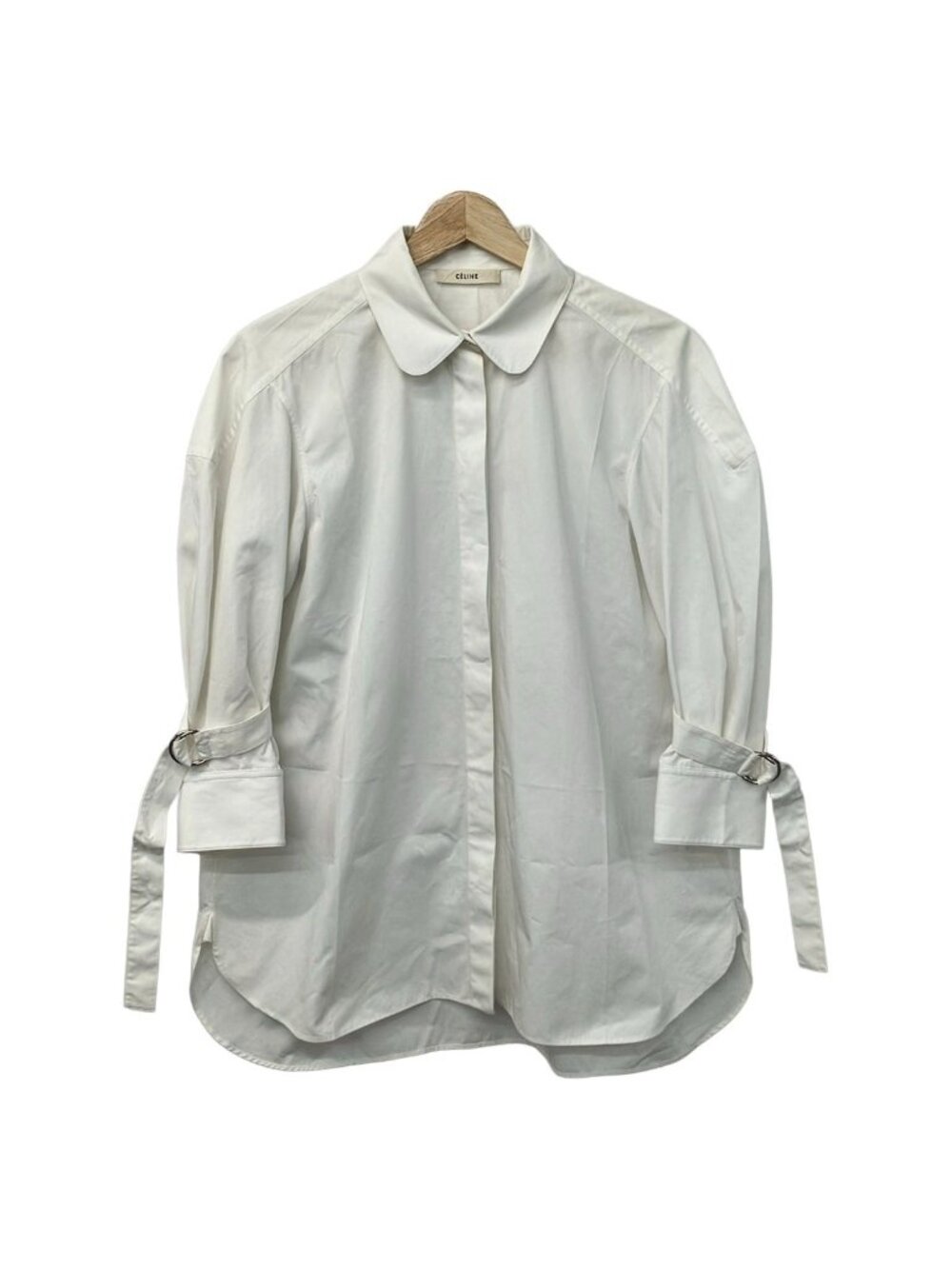 Celine Three Quarter Sleeve Shirt Blouse M White